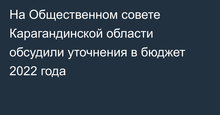 На Общественном совете Карагандинской области обсудили уточнения в бюджет 2022 года