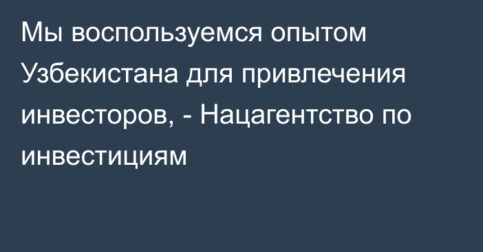 Мы воспользуемся опытом Узбекистана для привлечения инвесторов, - Нацагентство по инвестициям