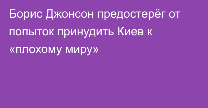 Борис Джонсон предостерёг от попыток принудить Киев к «плохому миру»