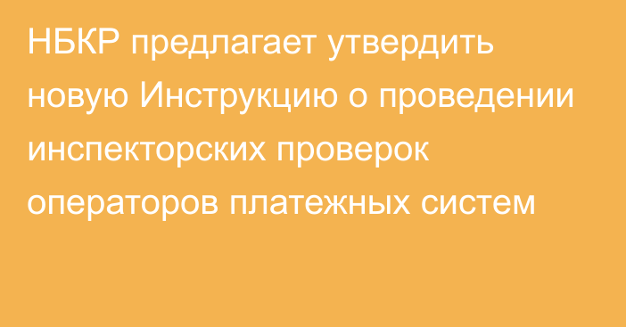 НБКР предлагает утвердить новую Инструкцию о проведении инспекторских проверок  операторов платежных систем