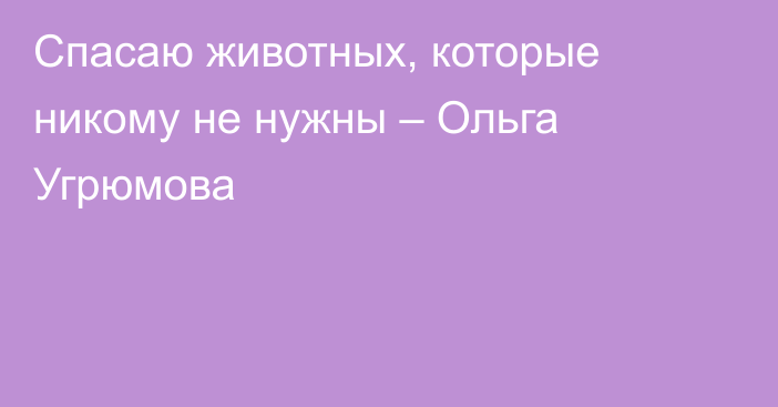 Спасаю животных, которые никому не нужны – Ольга Угрюмова