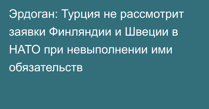 Эрдоган: Турция не рассмотрит заявки Финляндии и Швеции в НАТО при невыполнении ими обязательств