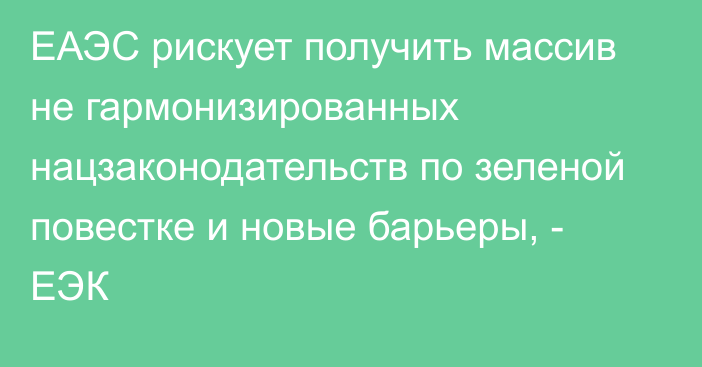 ЕАЭС рискует получить массив не гармонизированных нацзаконодательств по зеленой повестке и новые барьеры, - ЕЭК