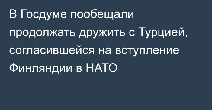 В Госдуме пообещали продолжать дружить с Турцией, согласившейся на вступление Финляндии в НАТО