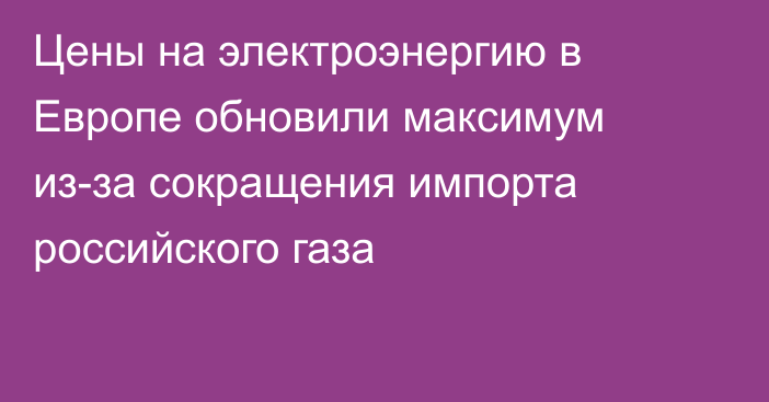 Цены на электроэнергию в Европе обновили максимум из-за сокращения импорта российского газа