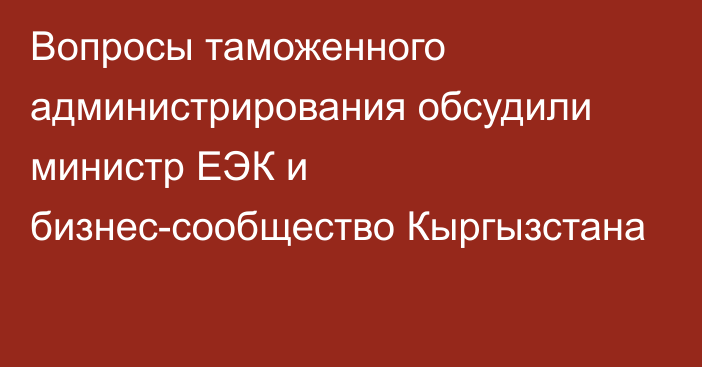 Вопросы таможенного администрирования обсудили министр ЕЭК и бизнес-сообщество Кыргызстана