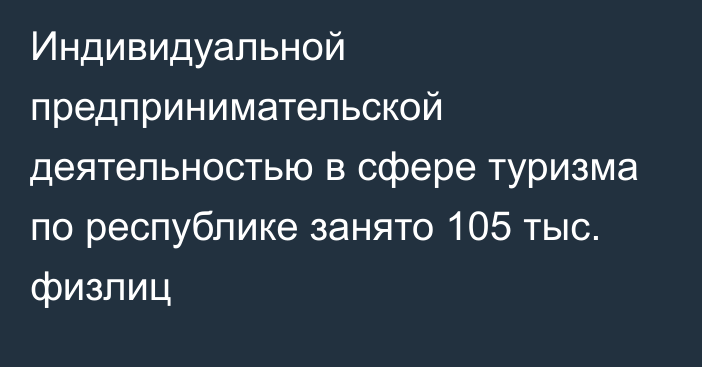 Индивидуальной предпринимательской деятельностью в сфере туризма по республике занято 105 тыс. физлиц