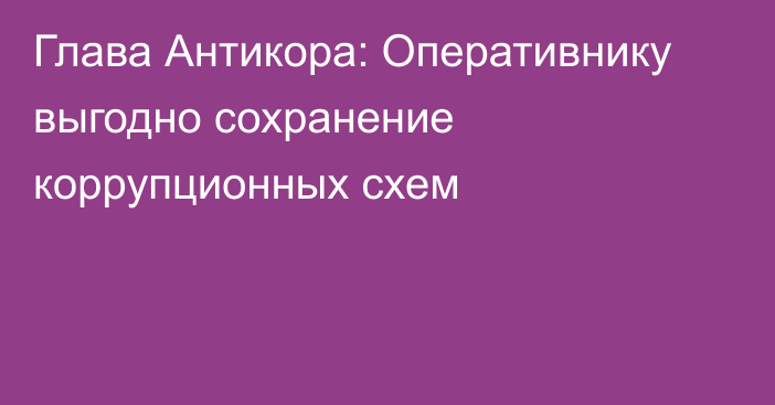 Глава Антикора: Оперативнику выгодно сохранение коррупционных схем