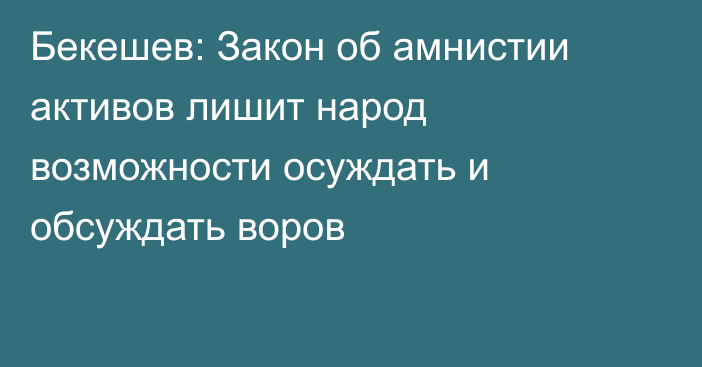 Бекешев: Закон об амнистии активов лишит народ возможности осуждать и обсуждать воров