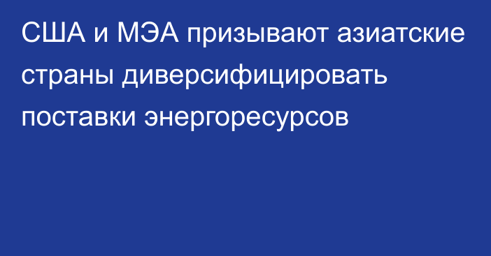 США и МЭА призывают азиатские страны диверсифицировать поставки энергоресурсов 