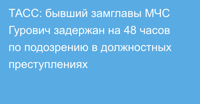 ТАСС: бывший замглавы МЧС Гурович задержан на 48 часов по подозрению в должностных преступлениях