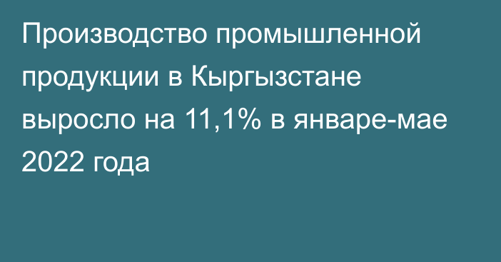 Производство промышленной продукции в Кыргызстане выросло на 11,1% в январе-мае 2022 года