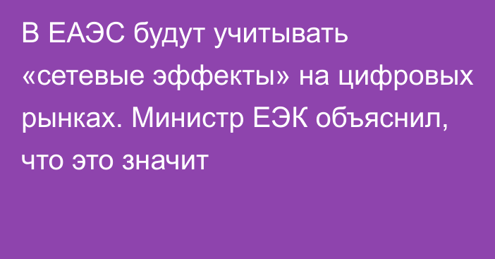 В ЕАЭС будут учитывать «сетевые эффекты» на цифровых рынках. Министр ЕЭК объяснил, что это значит