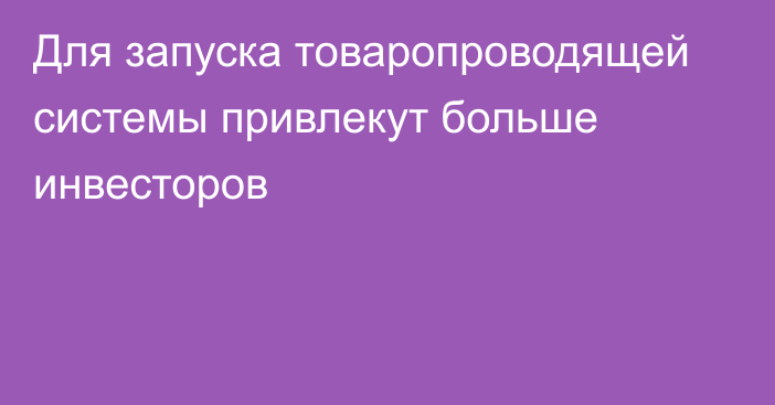 Для запуска товаропроводящей системы привлекут больше инвесторов