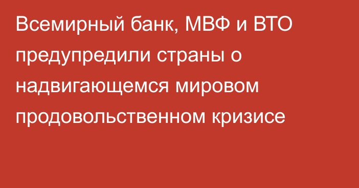 Всемирный банк, МВФ и ВТО предупредили страны о надвигающемся мировом продовольственном кризисе