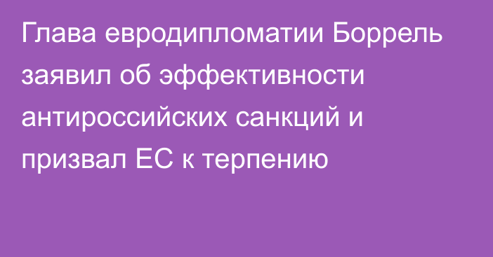 Глава евродипломатии Боррель заявил об эффективности антироссийских санкций и призвал ЕС к терпению