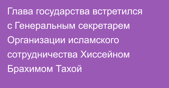 Глава государства встретился с Генеральным секретарем Организации исламского сотрудничества Хиссейном Брахимом Тахой