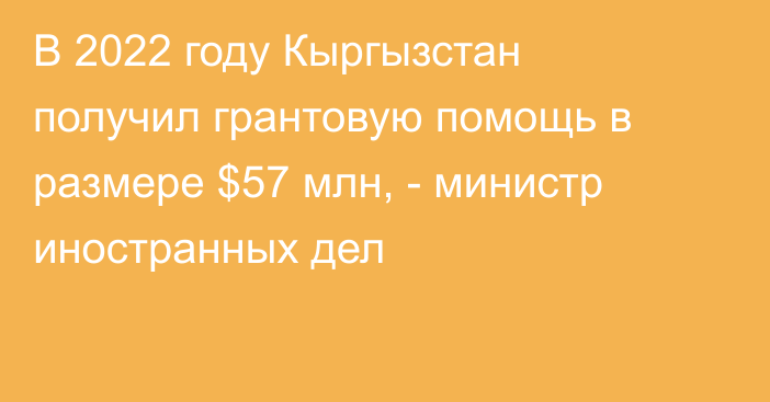 В 2022 году Кыргызстан получил грантовую помощь в размере $57 млн, - министр иностранных дел