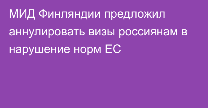 МИД Финляндии предложил аннулировать визы россиянам в нарушение норм ЕС