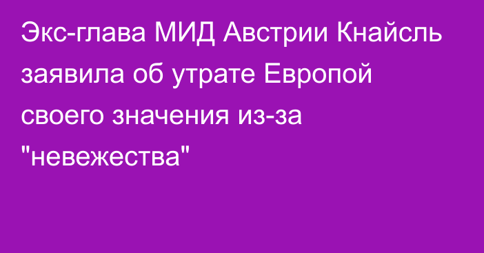 Экс-глава МИД Австрии Кнайсль заявила об утрате Европой своего значения из-за 