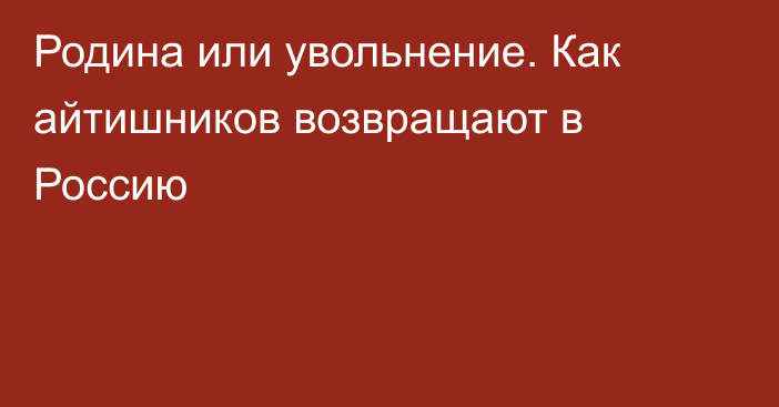 Родина или увольнение. Как айтишников возвращают в Россию