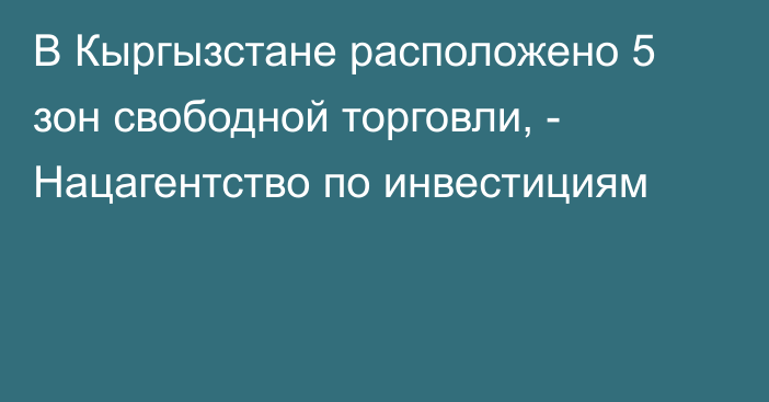 В Кыргызстане расположено 5 зон свободной торговли, - Нацагентство по инвестициям