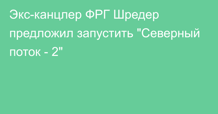 Экс-канцлер ФРГ Шредер предложил запустить 