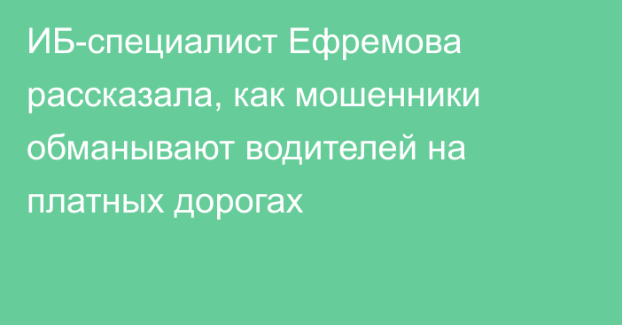 ИБ-специалист Ефремова рассказала, как мошенники обманывают водителей на платных дорогах