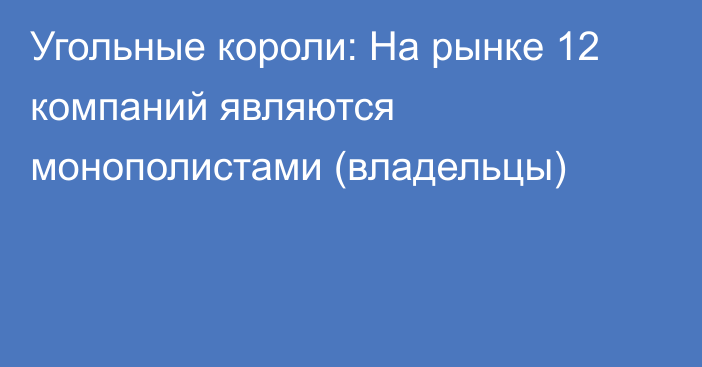 Угольные короли: На рынке 12 компаний являются монополистами (владельцы)