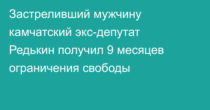 Застреливший мужчину камчатский экс-депутат Редькин получил 9 месяцев ограничения свободы