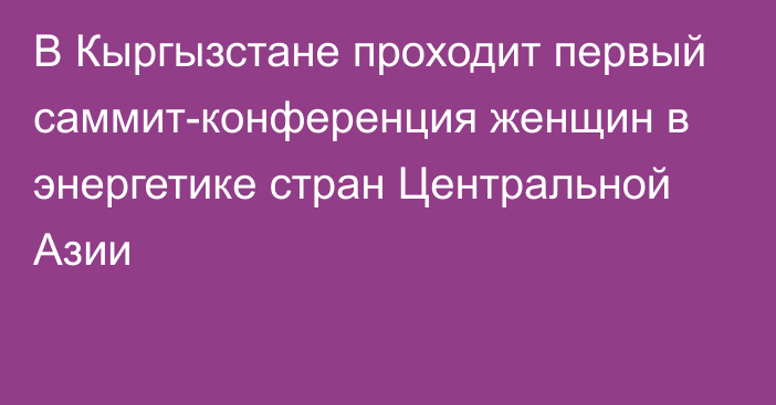 В Кыргызстане проходит первый саммит-конференция женщин в энергетике стран Центральной Азии