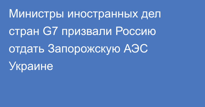 Министры иностранных дел стран G7 призвали Россию отдать Запорожскую АЭС Украине