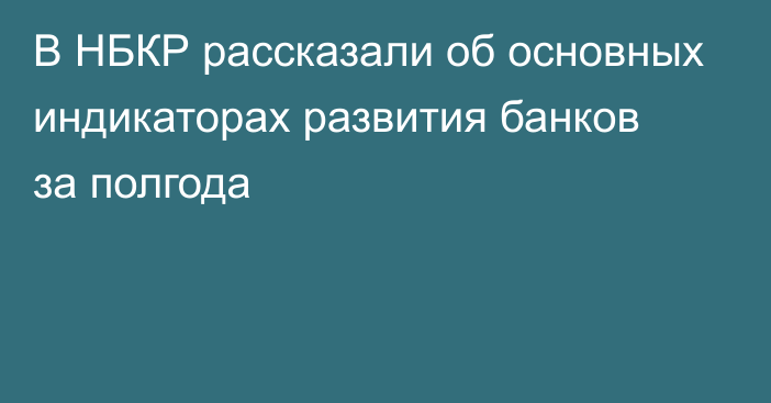 В НБКР рассказали об основных индикаторах развития банков за полгода