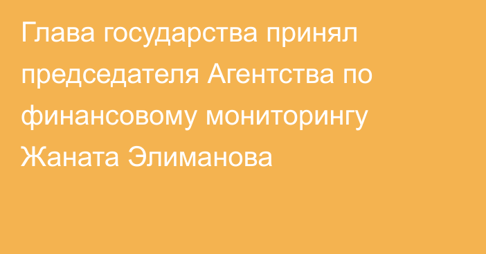 Глава государства принял председателя Агентства по финансовому мониторингу Жаната Элиманова