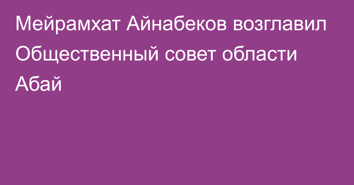 Мейрамхат Айнабеков возглавил Общественный совет области Абай