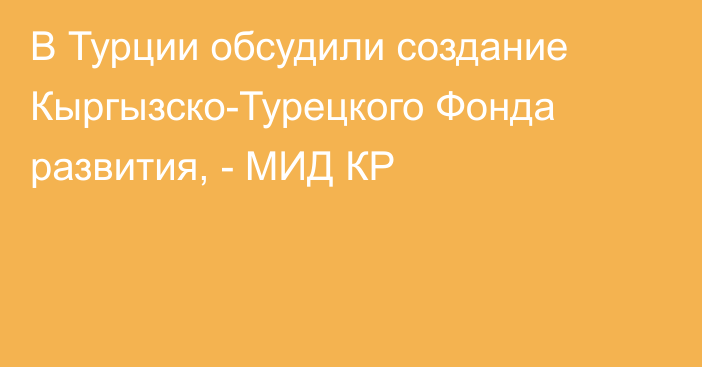 В Турции обсудили создание Кыргызско-Турецкого Фонда развития, - МИД КР