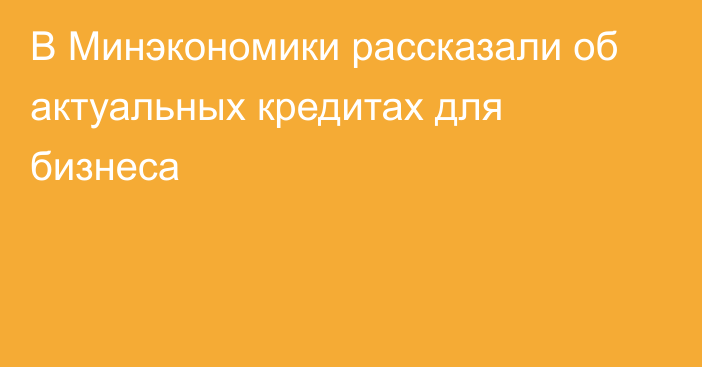 В Минэкономики рассказали об актуальных кредитах для бизнеса