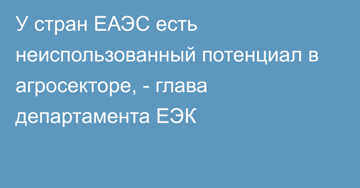 У стран ЕАЭС есть неиспользованный потенциал в агросекторе, - глава департамента ЕЭК