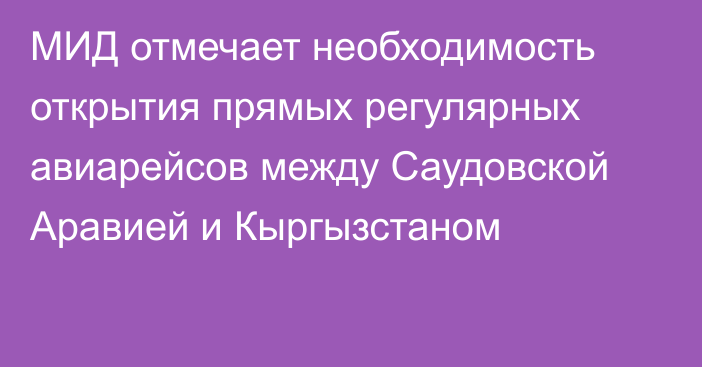 МИД отмечает необходимость открытия прямых регулярных авиарейсов между Саудовской Аравией и Кыргызстаном