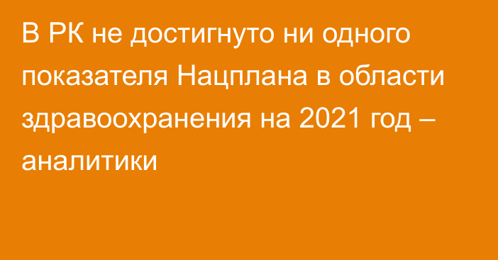 В РК не достигнуто ни одного показателя Нацплана в области здравоохранения на 2021 год – аналитики