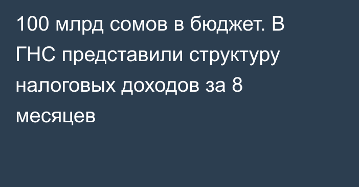 100 млрд сомов в бюджет. В ГНС представили структуру налоговых доходов за 8 месяцев