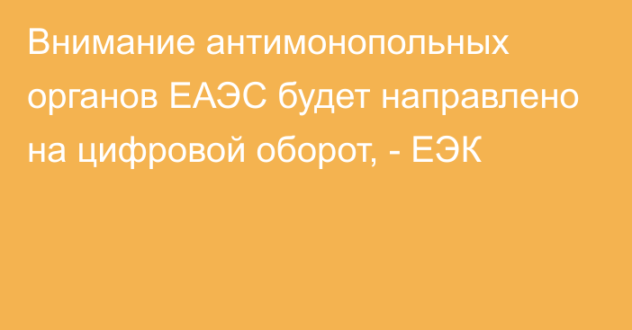 Внимание антимонопольных органов ЕАЭС будет направлено на цифровой оборот, - ЕЭК