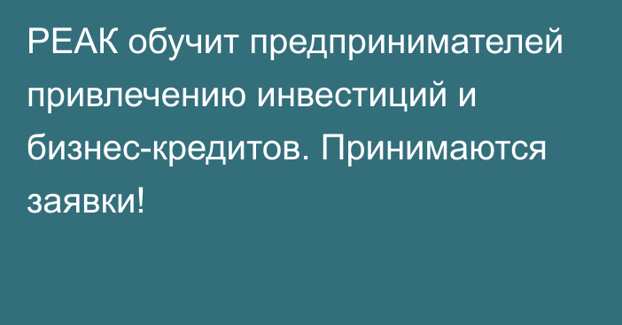 РЕАК обучит предпринимателей привлечению инвестиций и бизнес-кредитов. Принимаются заявки!