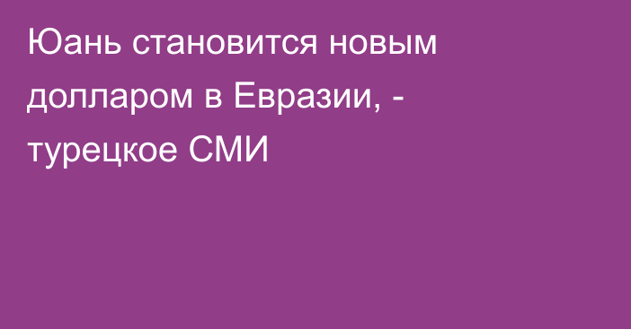 Юань становится новым долларом в Евразии, - турецкое СМИ