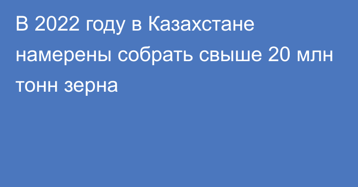 В 2022 году в Казахстане намерены собрать свыше 20 млн тонн зерна