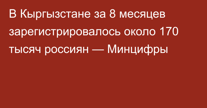 В Кыргызстане за 8 месяцев зарегистрировалось около 170 тысяч россиян — Минцифры