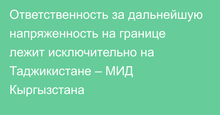 Ответственность за дальнейшую напряженность на границе лежит исключительно на Таджикистане – МИД Кыргызстана