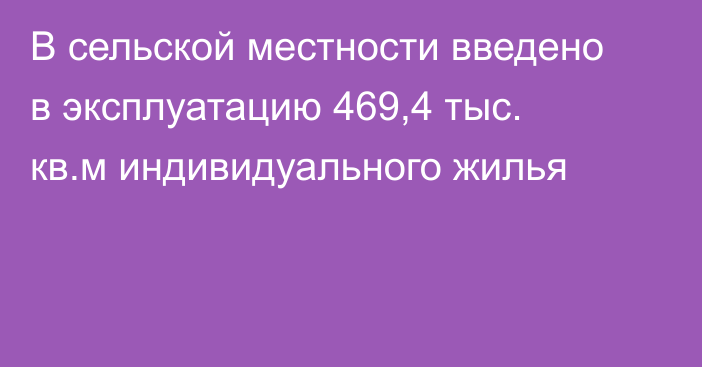 В сельской местности введено в эксплуатацию 469,4 тыс. кв.м индивидуального жилья