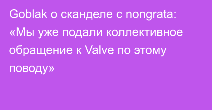 Goblak о сканделе с nongrata: «Мы уже подали коллективное обращение к Valve по этому поводу»