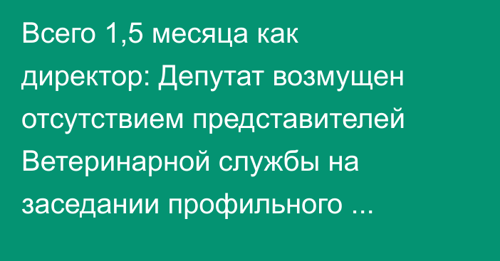 Всего 1,5 месяца как директор: Депутат возмущен отсутствием представителей Ветеринарной службы на заседании профильного комитета